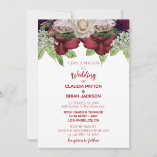 Invitation Elegant Burgundy Blush Floral White Wedding