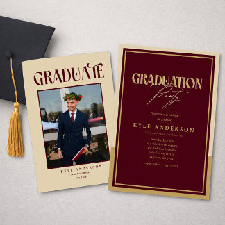 Invitation Elegant Burgundy Gold Graduation Party Photo