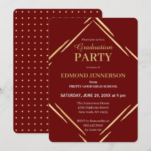 Invitation Élégant Burgundy Gold High School Party