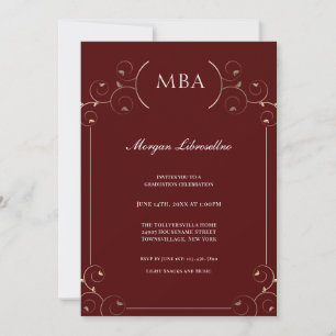 Invitation Élégant Burgundy Gold MBA Graduation