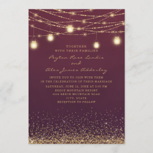 Invitation Élégant Burgundy Gold Parties scintillant String M