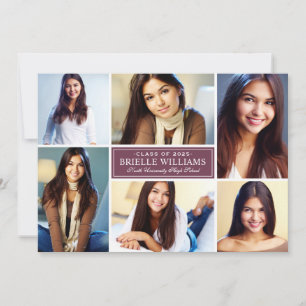 Invitation Elégant Burgundy Photo Collage Party Graduation