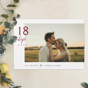 Invitation Elégant Burgundy Photo Wedding Enregistrer la date