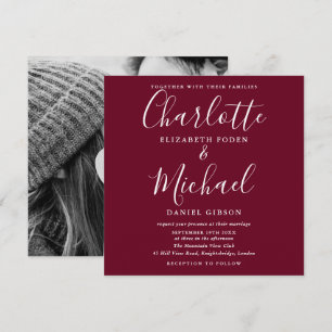 Invitation Élégant Burgundy Script Signature Mariage Photo