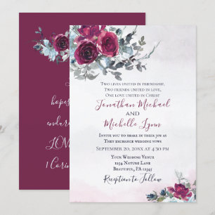 Invitation Élégant Burgundy White Roses Mariage chrétien
