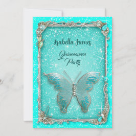 Invitation élégant Butterfly classe luxe turquoise argent