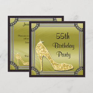 Invitation Elégant cadre argenté Stiletto doré 55e Anniversai