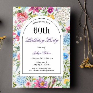 Invitation Elégant cadre d'arc floral 60e anniversaire