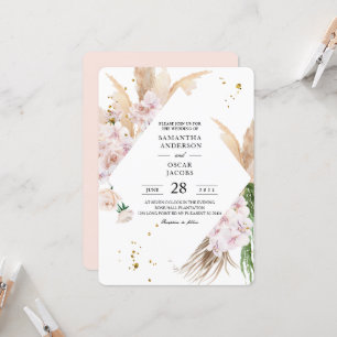 Invitation Elégant cadre de beauté Orchidées et Pampas