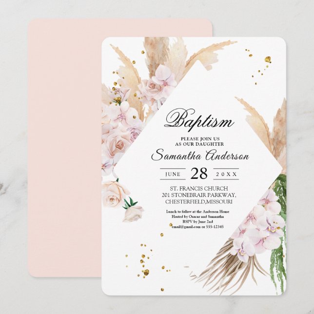Invitation Elégant cadre de beauté Orchidées & Pampas (Devant / Derrière)
