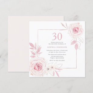Invitation Elégant cadre de couronne florale de Blush 30e ann