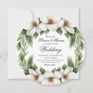 Invitation Elégant cadre de pin Mariage Magnolia blanc