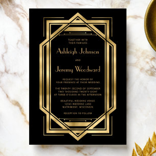 Invitation Elégant cadre de style Vintage or noir des années 