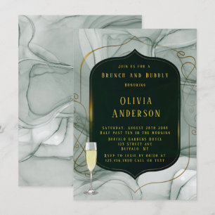 Invitation Elégant cadre Emerald Green Or Brunch & Bubbly