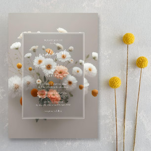 Invitation Élégant cadre floral 3D mariage fleurs blanches