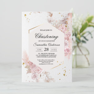 Invitation Elégant cadre floral rose pastel Fancy