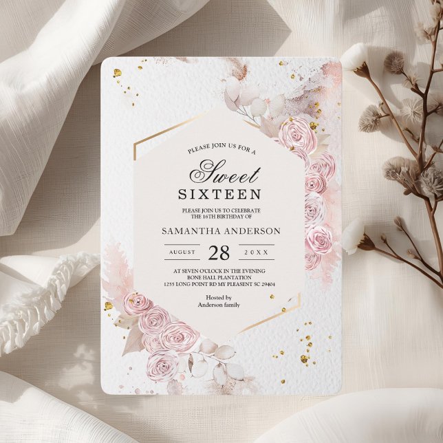Invitation Elégant cadre floral rose pastel Fancy (Créateur téléchargé)