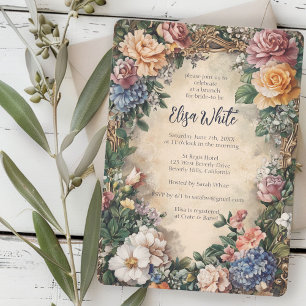 Invitation Elégant cadre Floral Vintage Fête des mariées PERS