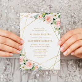 Invitation élégant cadre géométrique mariage floral rose pâle