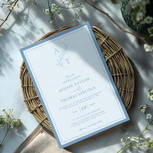 Invitation Elégant cadre Mariage de Monogramme bleu Dusty