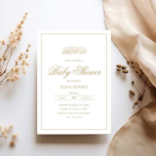 Invitation Elégant cadre moderne or Baby shower musulman (Créateur téléchargé)