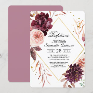 Invitation Elégant cadre Or Floral Rouge & Rose