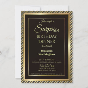 Invitation Elégant cadre Or Surprise 30e anniversaire Dîner