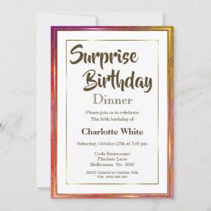 Invitation Elégant cadre Or Surprise 50e anniversaire Dîner