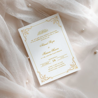 Invitation Élégant Cadre Orné Cérémonie Walima Or Blanc