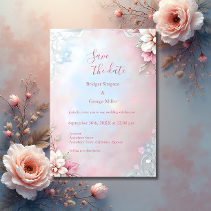 Invitation Elégant cadre rose floral douce Pastel mariage lum