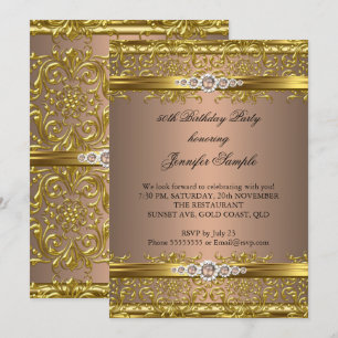 Invitation Elégant café Brown or Damask Diamond Anniversaire