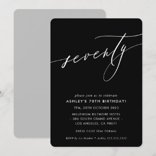 Invitation ELEGANT Calligraphie chic 70e anniversaire noir bl