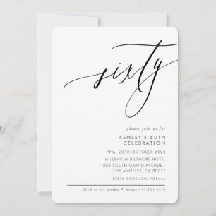Invitation ÉLÉGANT Calligraphie moderne 60e fête noir blanc