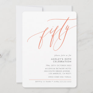 Invitation ELEGANT Calligraphie moderne corail du 50ème parti