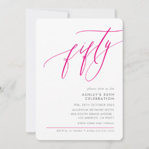 Invitation ELEGANT Calligraphie moderne rose 50ème parti