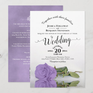 Invitation Élégant calligraphie rose lavande QR Code mariage