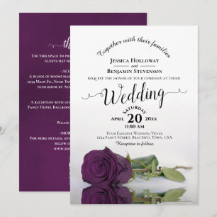 Invitation Élégant Calligraphie Rose Plum QR Code Mariage