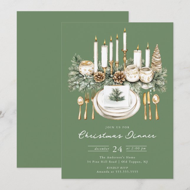 Invitation Elegant Candlelight Christmas Dinner Invite (Devant / Derrière)