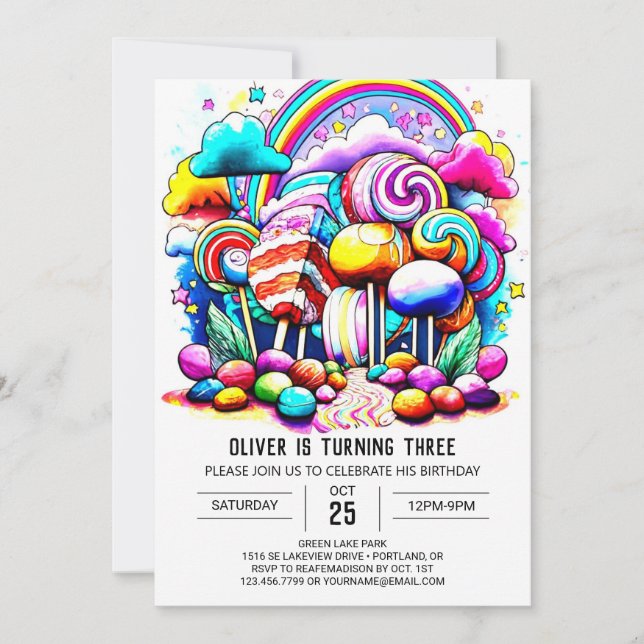 Invitation Elégant Candyland en ligne Anniversaire (Devant)