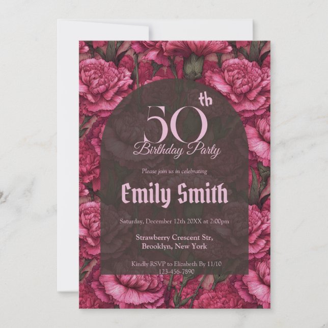 Invitation Elegant Carnation Accent 30Th Birthday (Devant)