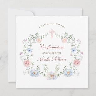 Invitation Élégant Carré de confirmation du cadre floral