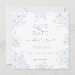 Invitation Élégant carré floral à toile de fond bleue pour an