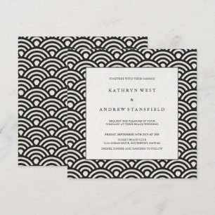 Invitation Élégant Carré noir et blanc Mariage à motifs