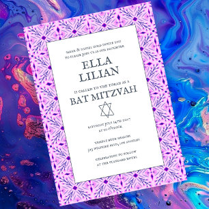 Invitation Elégant Carrelage Motif Custom B'nai Bat Bar Mitzv
