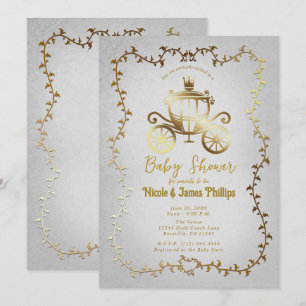 Invitation Élégant Carrosse Doré Histoire Blanche Baby Shower