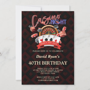 Invitation Elégant Casino Night Vegas 40e anniversaire fête