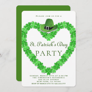 Invitation Élégant Casquette de Clover Vert St.Patrick Parti