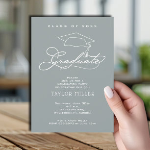 Invitation Élégant Casquette Grad Silver Grey Graduation