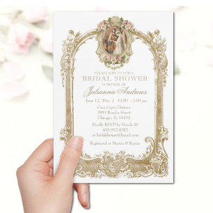 Invitation Elegant Catholic Bridal Shower Gold Floral  Invita