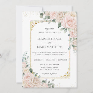 Invitation Élégant Champagne Blush ivoire Floral Mariage